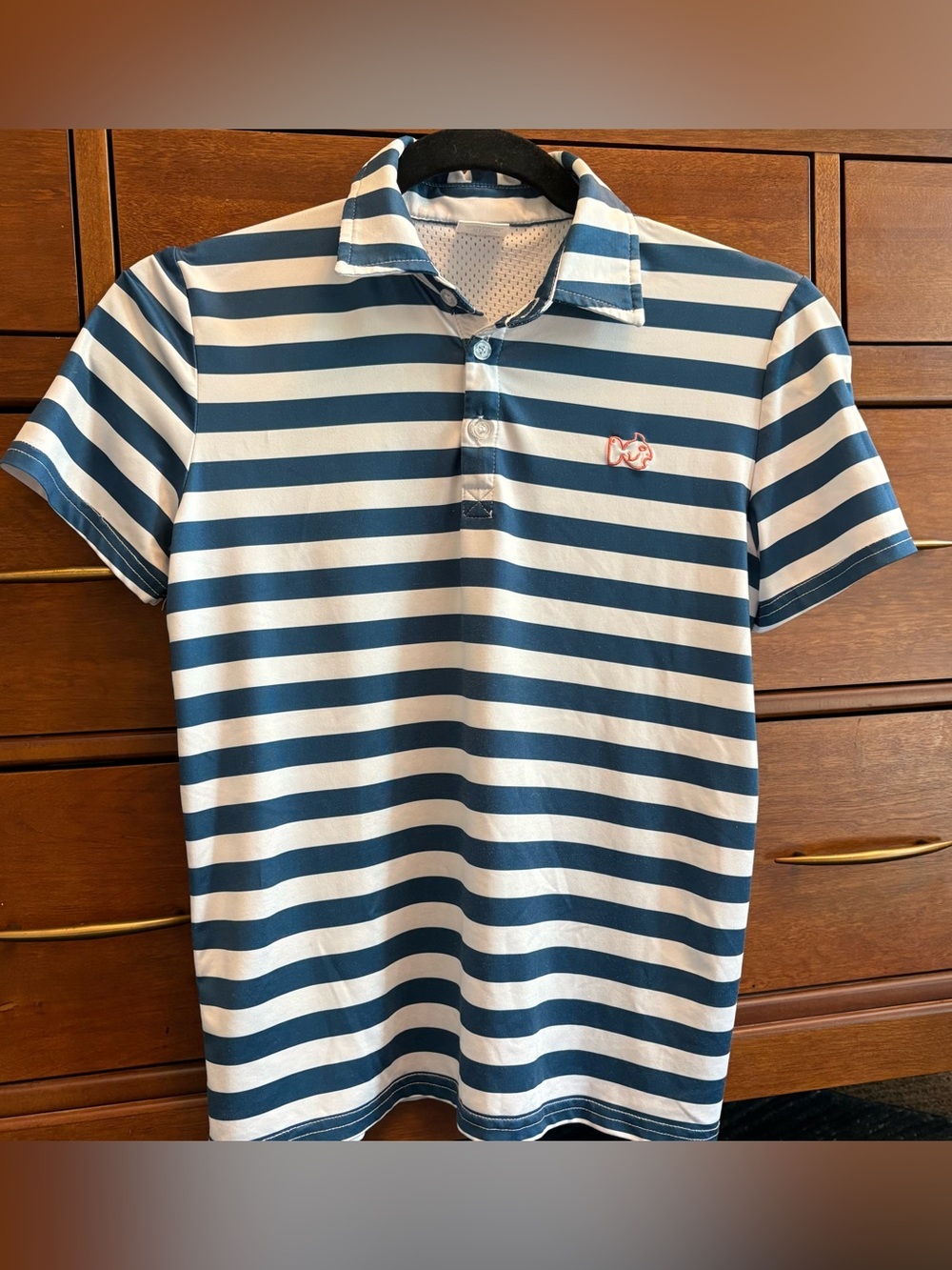Boys Prodoh Navy and Orange Performance Fabric Fishing Polo sz Youth large 10